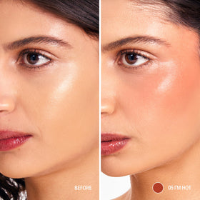 Sacheu split-face before and after showing visible color payoff and natural look