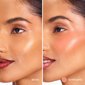 Sacheu before and after cheeks revealing visible yet skin-like tint