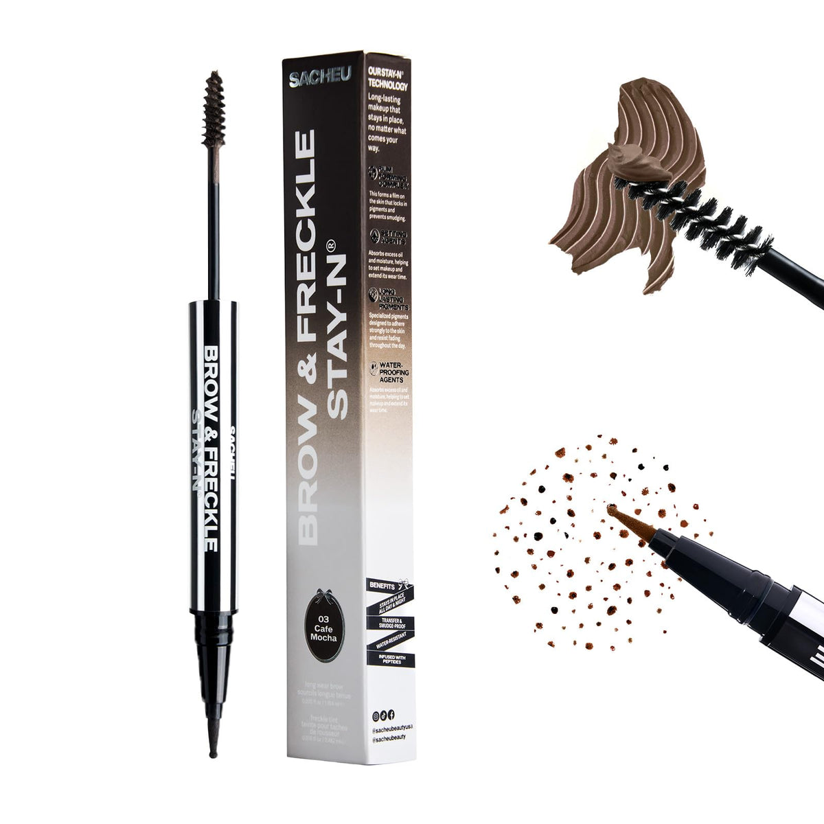 Sacheu front packaging in Cafe Mocha showing product and shade benefit
