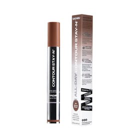 Sacheu STAY-N on a vanity with brushes conveying everyday wearable contouring