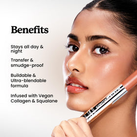 Sacheu STAY-N texture swipe demonstrating blendable cream and buildable coverage