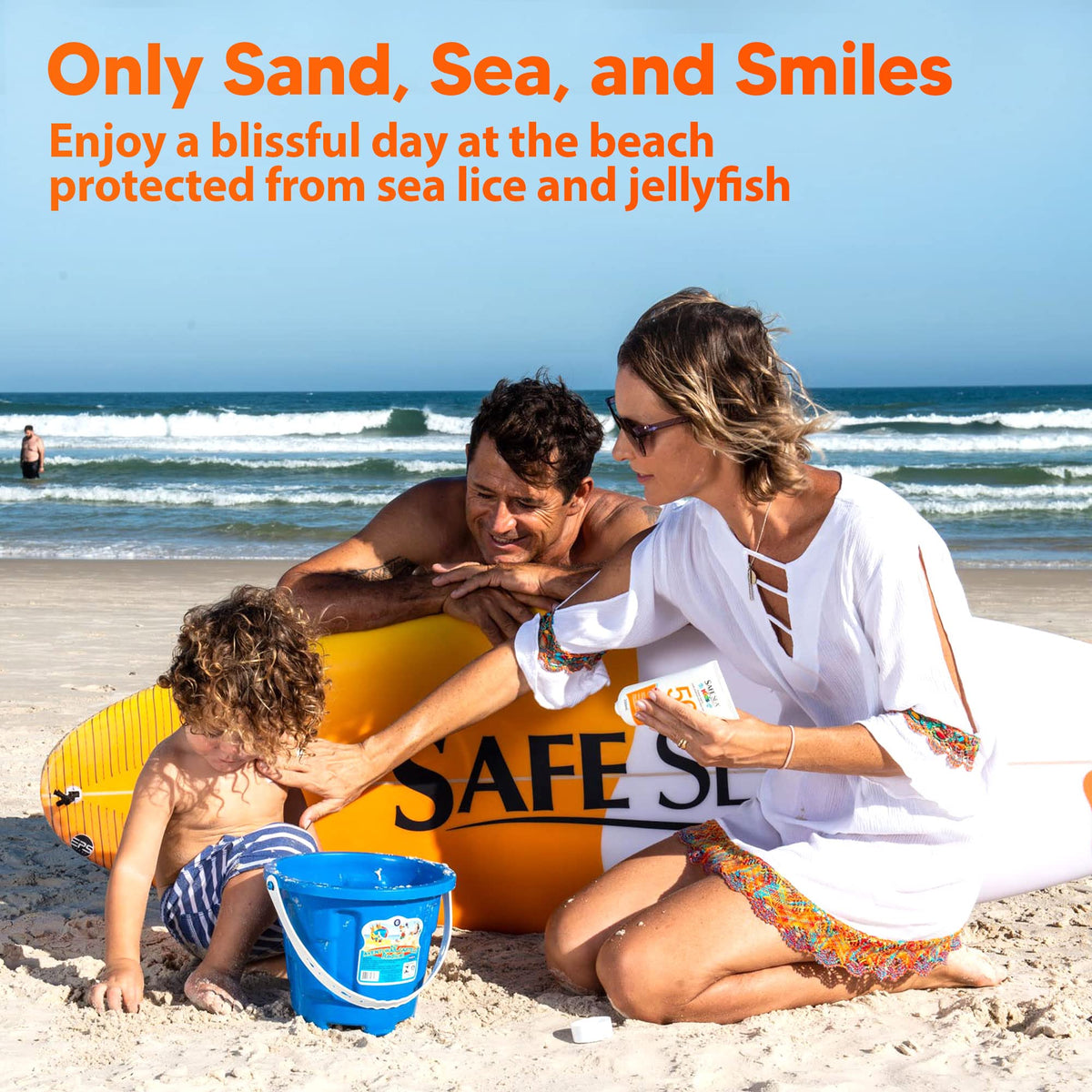 SAFE SEA being applied on child's arm for sun and sting protection