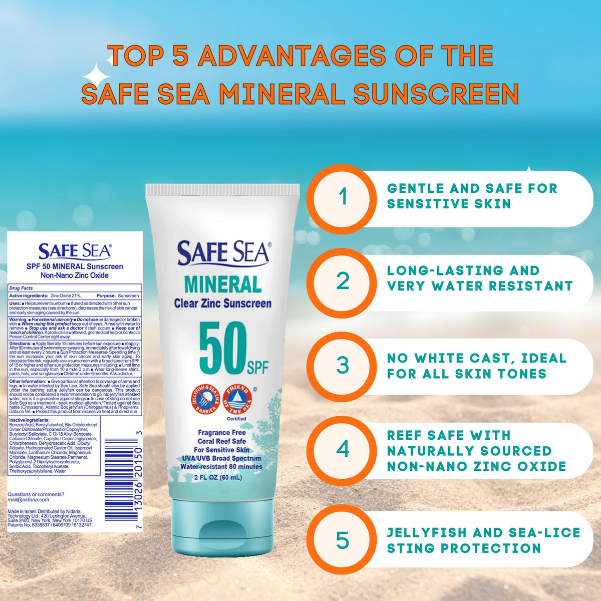 SAFE SEA clear lotion texture close-up displaying easy spreadability and non-greasy finish