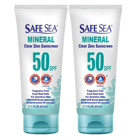 SAFE SEA front packaging showing travel-size SPF50 and reef-friendly benefit