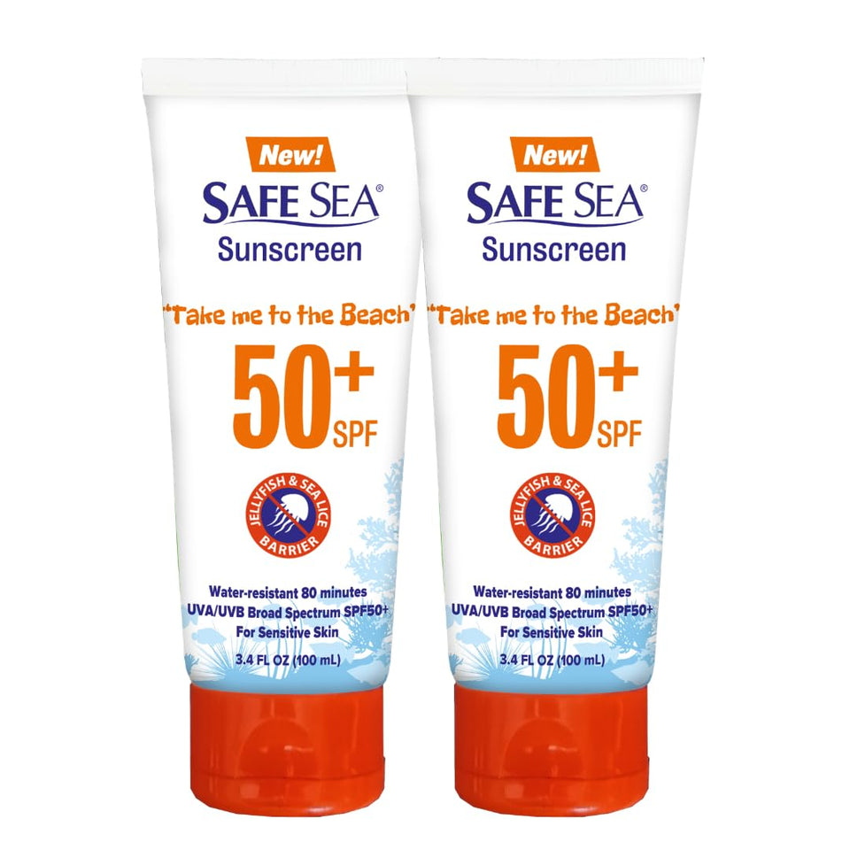 SAFE SEA front tube showing SPF 50 and protective benefit