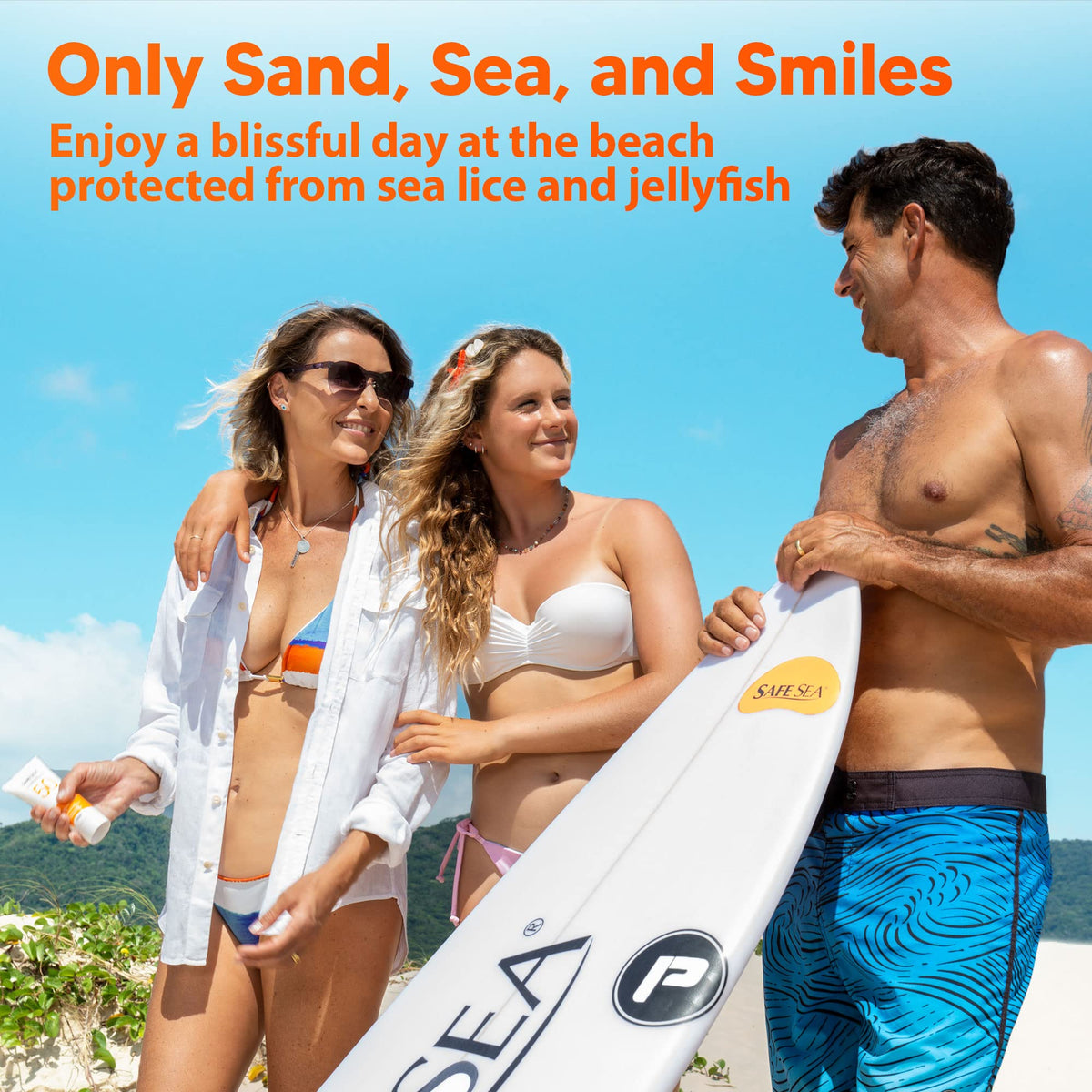 SAFE SEA lotion texture spread on hand highlighting lightweight, non-greasy moisturizing feel