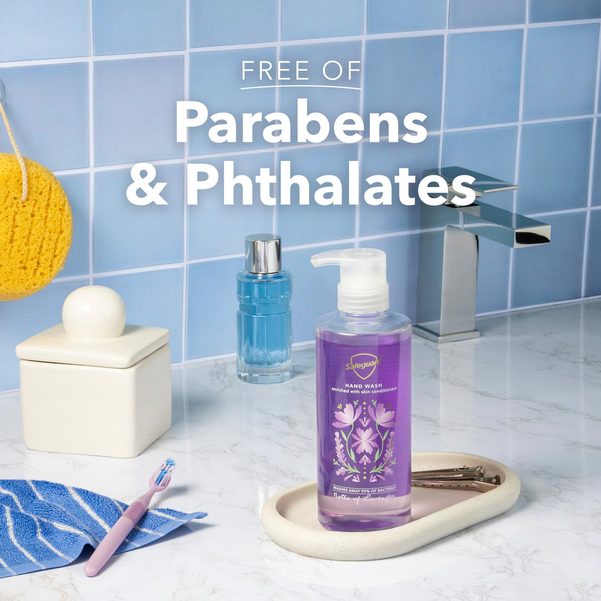 Safeguard with lavender sprigs emphasizing natural scent and calm