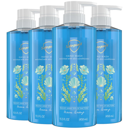 Safeguard front label showing Ocean Breeze scent and benefits