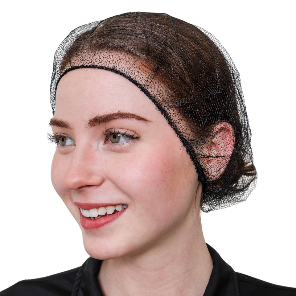 SAFEKO front packaging showing 100 black 24-inch hair nets and hygienic benefit