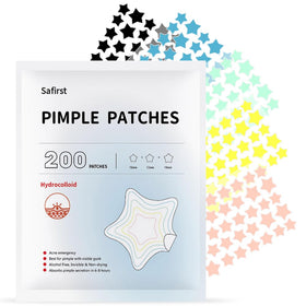 Safirst front packaging showing 200-count colorful acne patches for quick protection