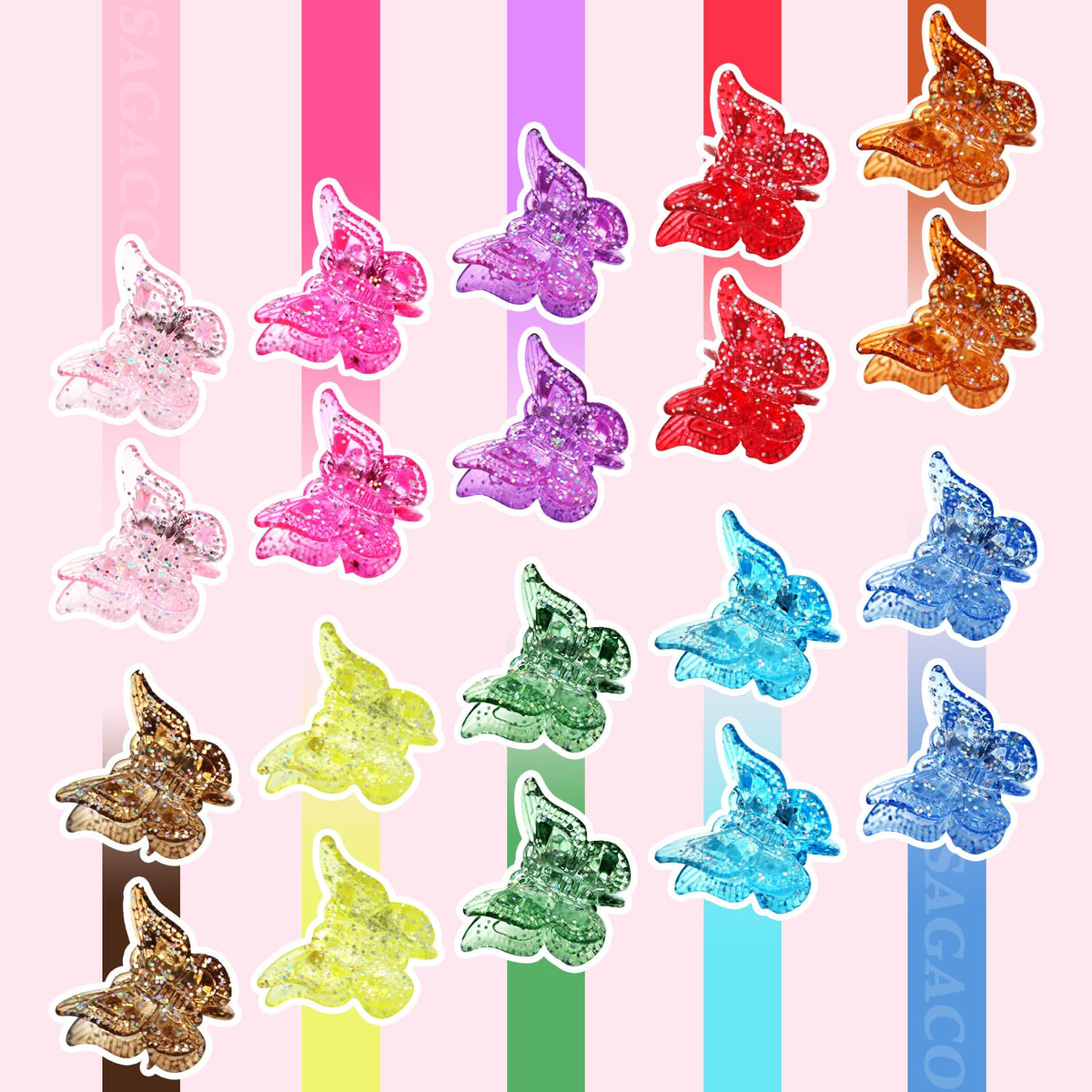 sagaco color array flatlay displaying 10 sparkly colors for outfit matching