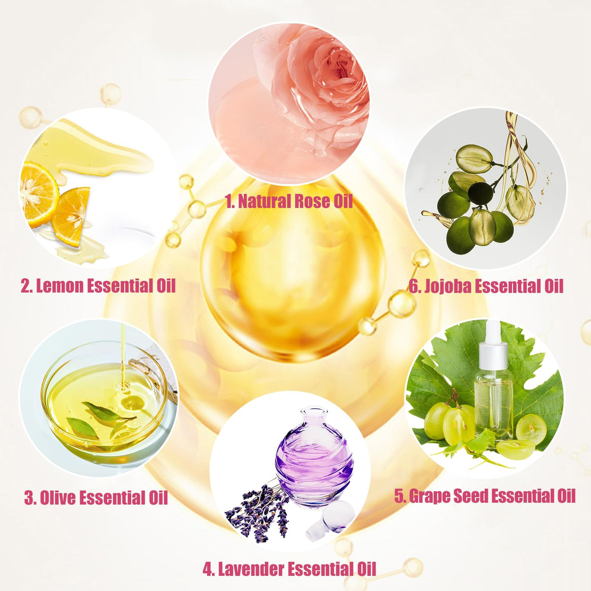 Sagry representation of jojoba olive oil and vitamin E ingredients