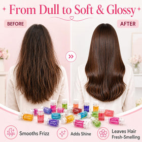 SAHIPUB application on hair ends showing nourishing shine and frizz control benefit