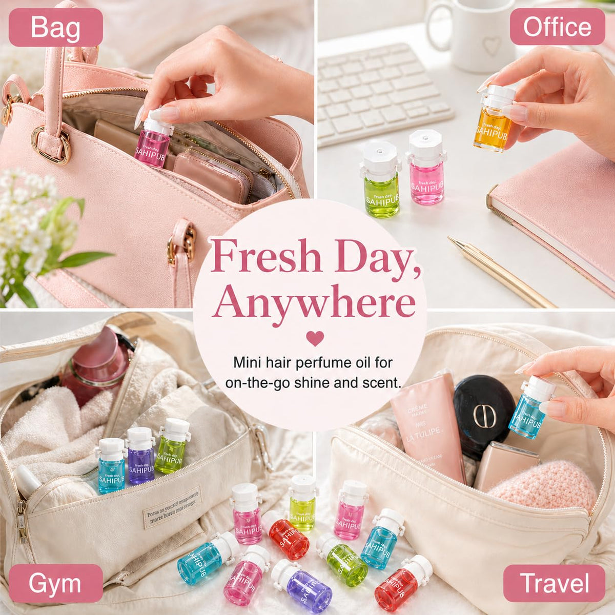 SAHIPUB travel purse ready portraying compact bottles ideal for commuting refreshes