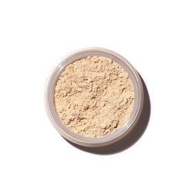 Saie jar front view showing translucent powder and compact size benefit
