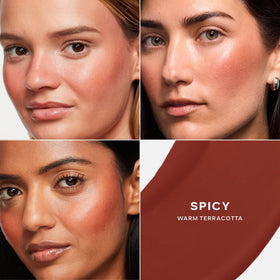 Saie blush applied on cheek in use for a natural glowing flush