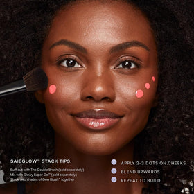 Saie application on cheek showing natural dewy finish and immediate blendability