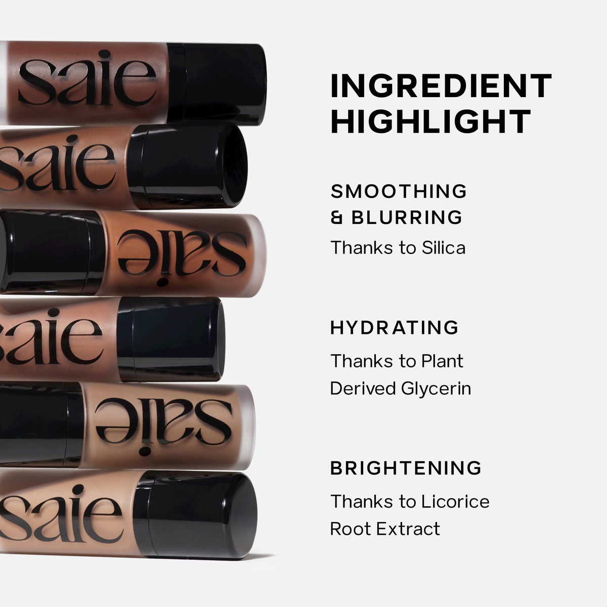 Saie Dew Bronze blended finish on skin showing soft-focus blur and luminous, non-cakey look