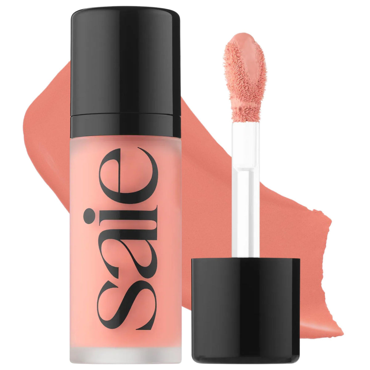 Saie Dew Liquid Blush front packaging showing rosy shade and compact design, highlighting easy application