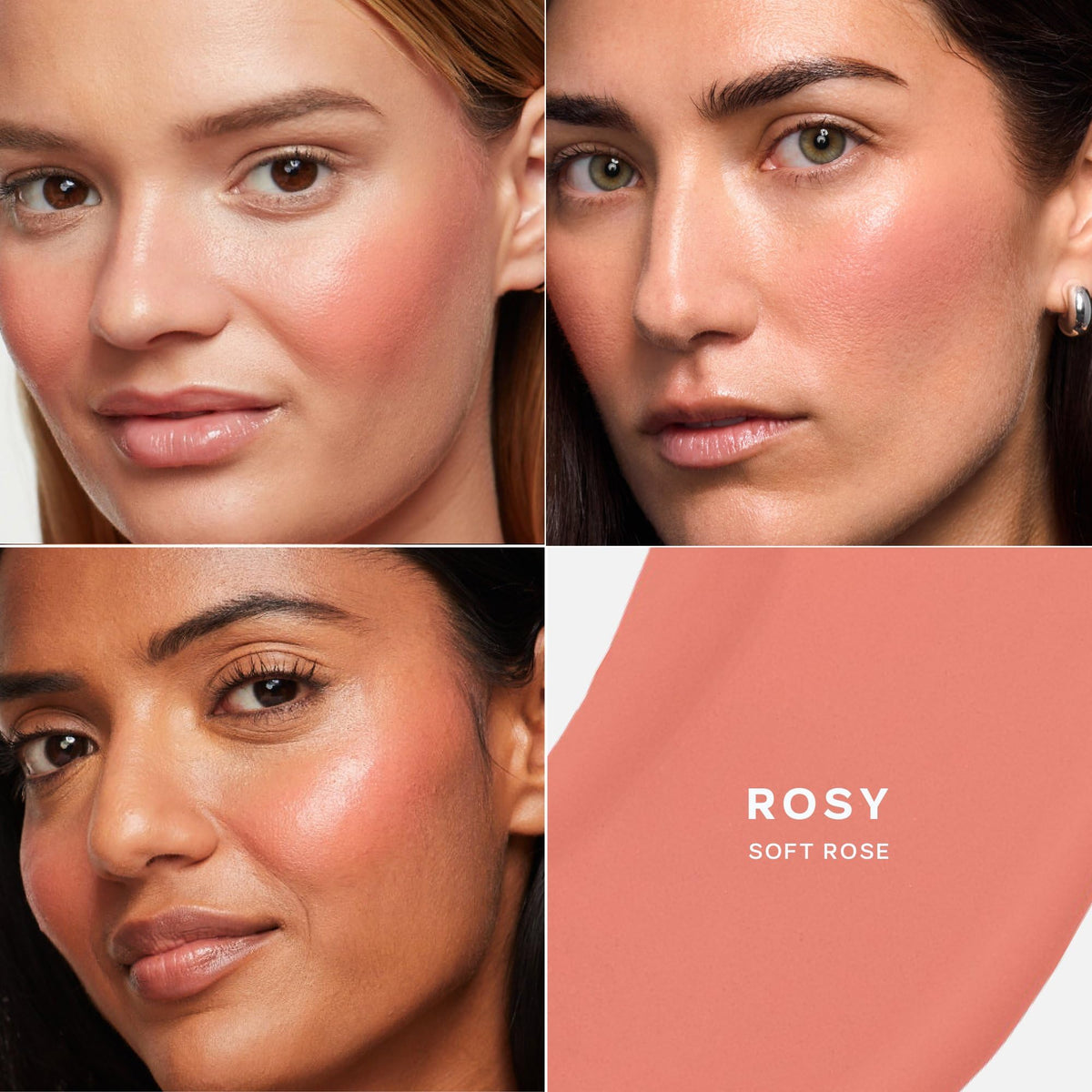 Saie Dew Blush used on lips and cheeks, demonstrating multi-use versatility and cohesive color