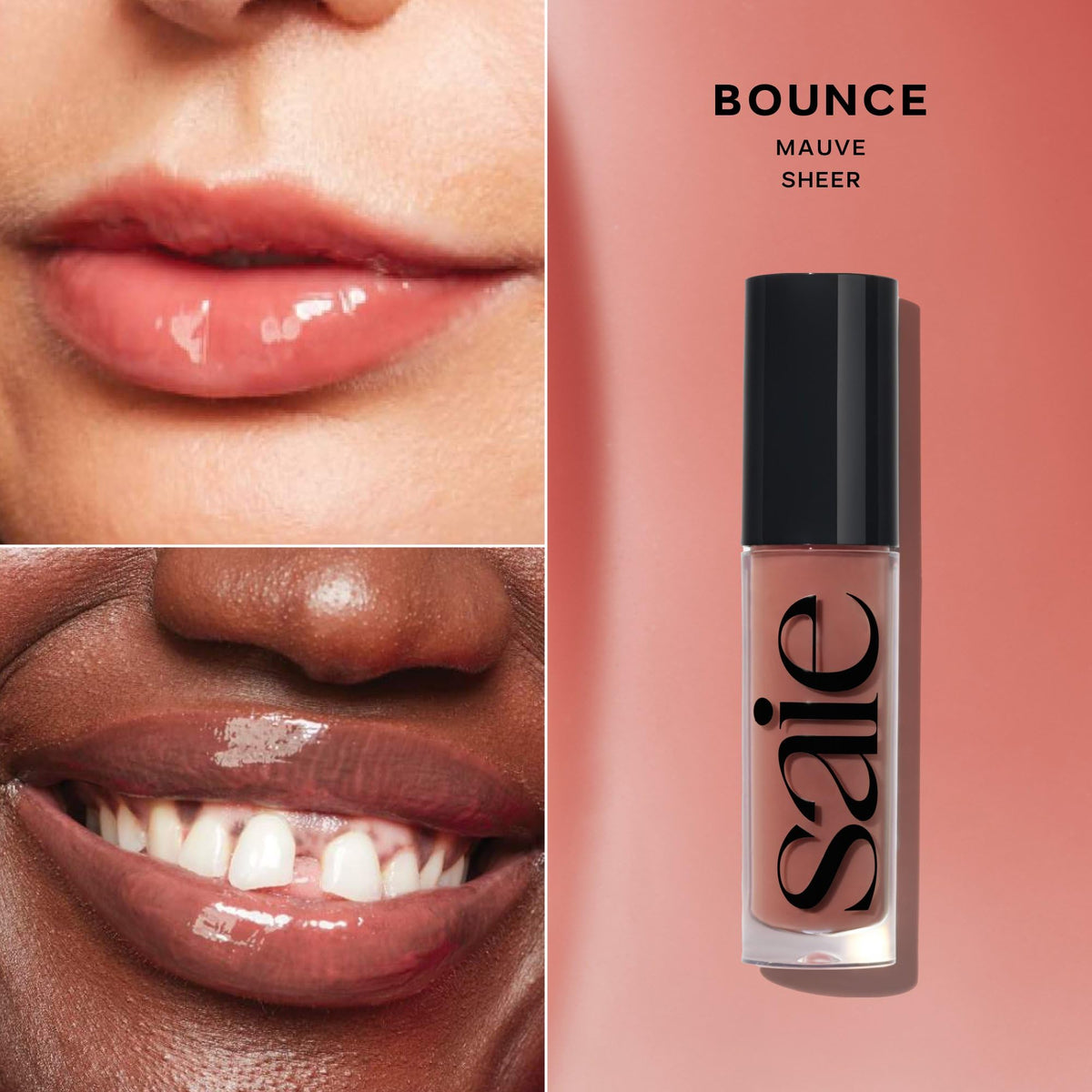 Saie Glossybounce doe-foot applicator displaying smooth tip for precise application