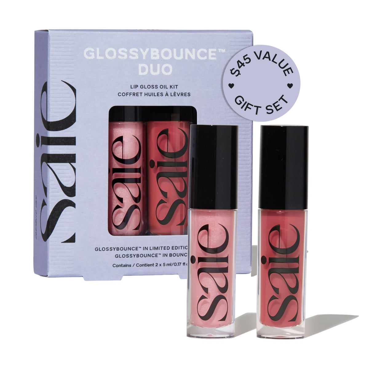 Saie Glossybounce front tube showing label and glossy finish benefit