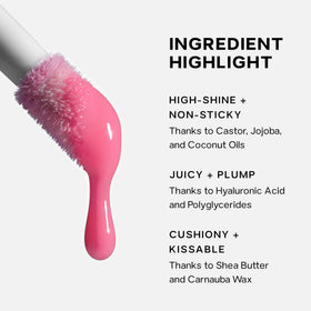 Saie glossybounce size comparison beside a lipstick showing travel-friendly tube