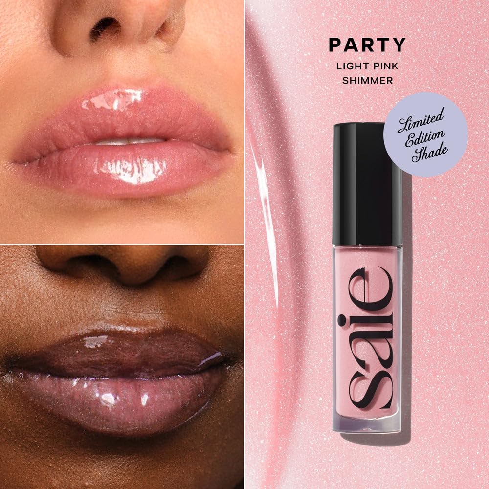 Saie Glossybounce texture swiped on skin demonstrating sheer tint and hydrating finish benefit