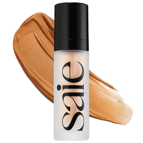 Saie bottle front packaging showing Sunglow gel and lightweight benefits
