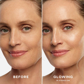 Saie Glowy Super Gel being pumped to show lightweight gel texture and easy dispensing