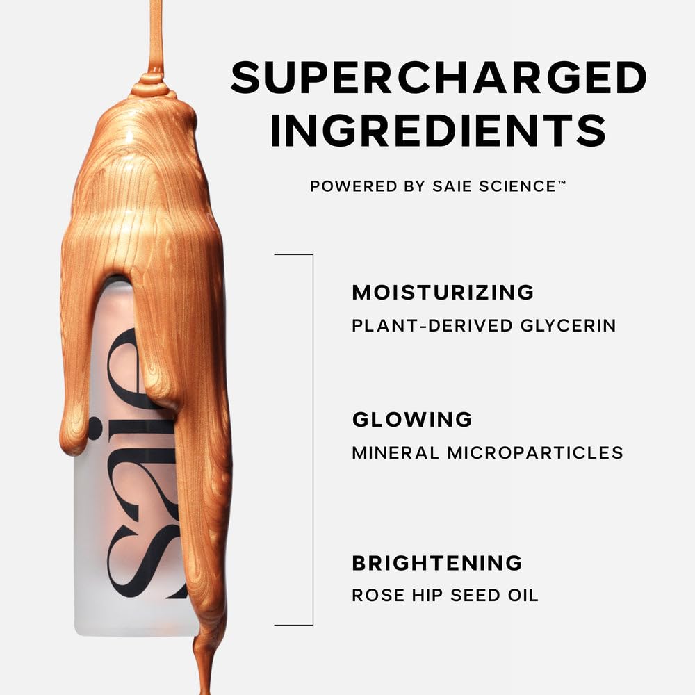 Saie product label and ingredients panel showing clean, skin-friendly benefit