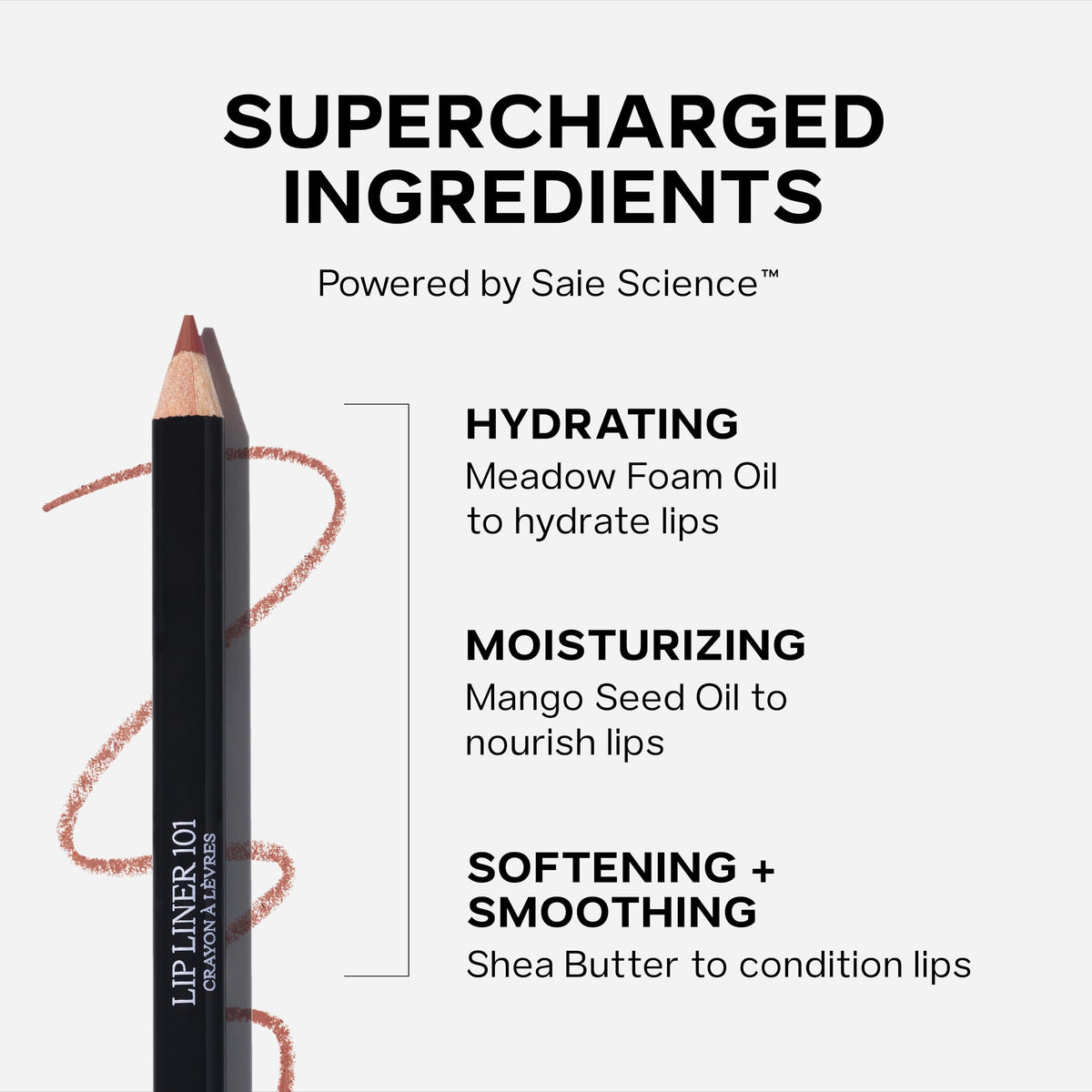 Saie lip liner on full lips shows even coverage and natural soft-matte benefit