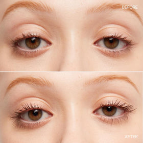Saie application demonstration on eye showing how to lift and coat lashes