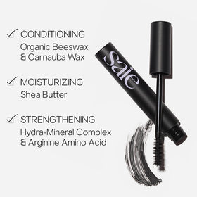 Saie mascara texture swatch demonstrating smooth, buildable pigment for bold lashes