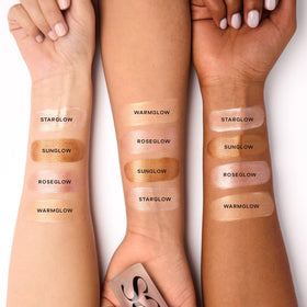 Saie Mini Glowy Super Gel held in hand showing compact travel size