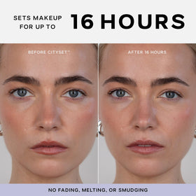 Saie mini CitySet ultra‑fine mist closeup demonstrating even application benefit: seamless coverage