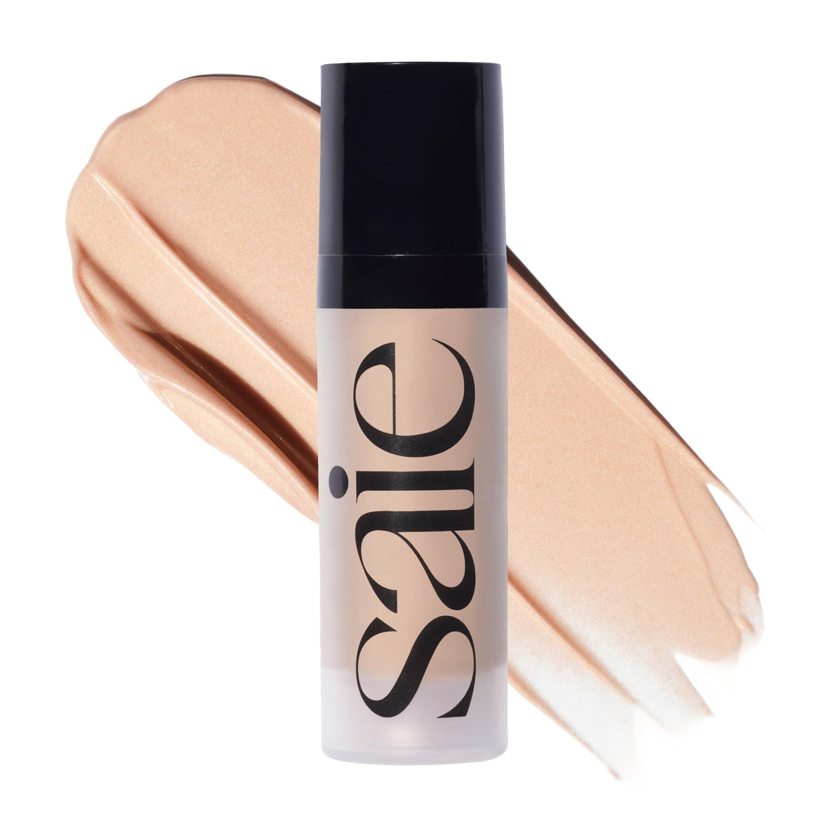 Saie bottle front view showing compact packaging and glow benefit