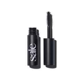 Saie mini mascara front tube showing compact black packaging and brand