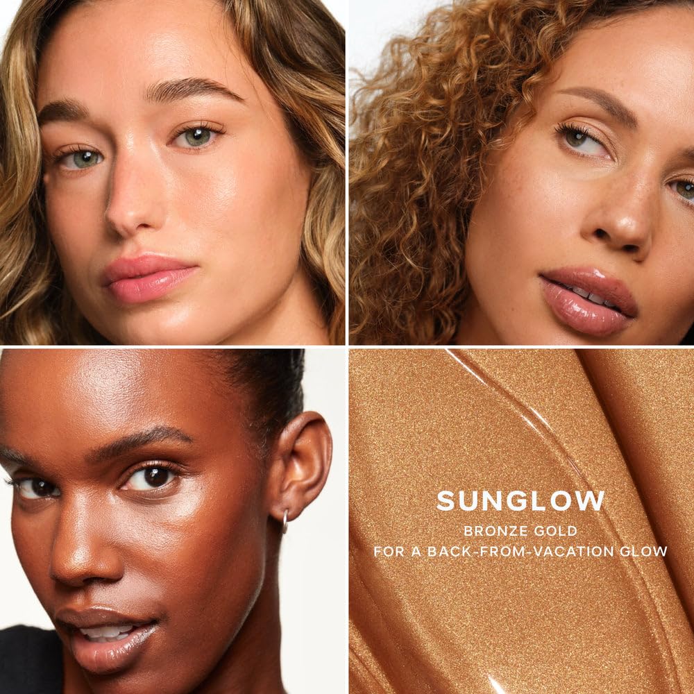 Saie Roseglow and Sunglow swatches on arm showing customizable glow benefit