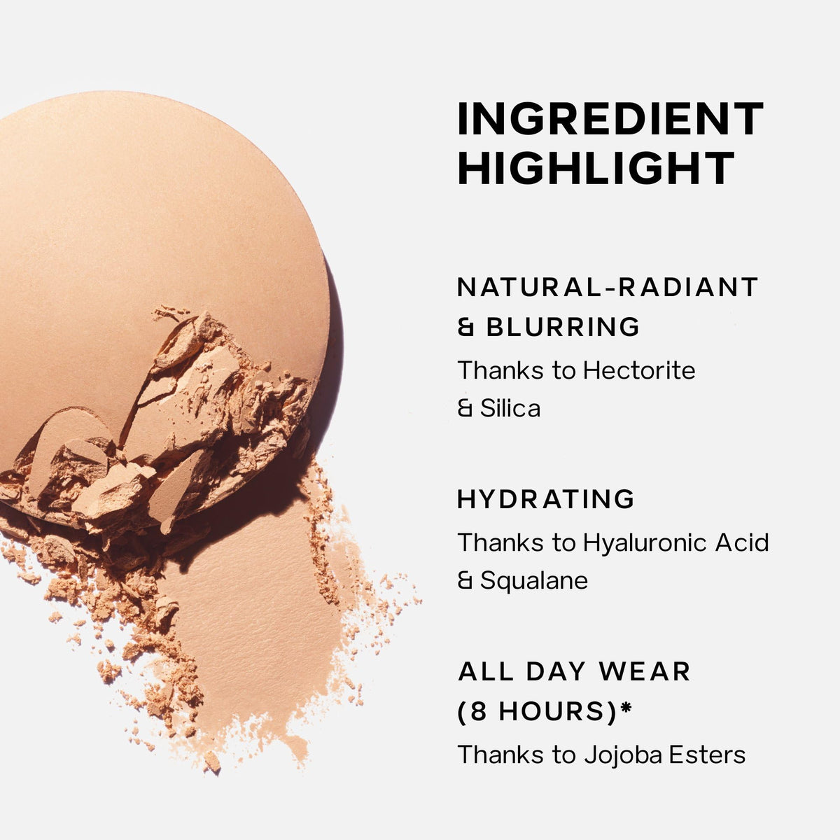 Saie powder surface close-up highlighting blurring effect on skin