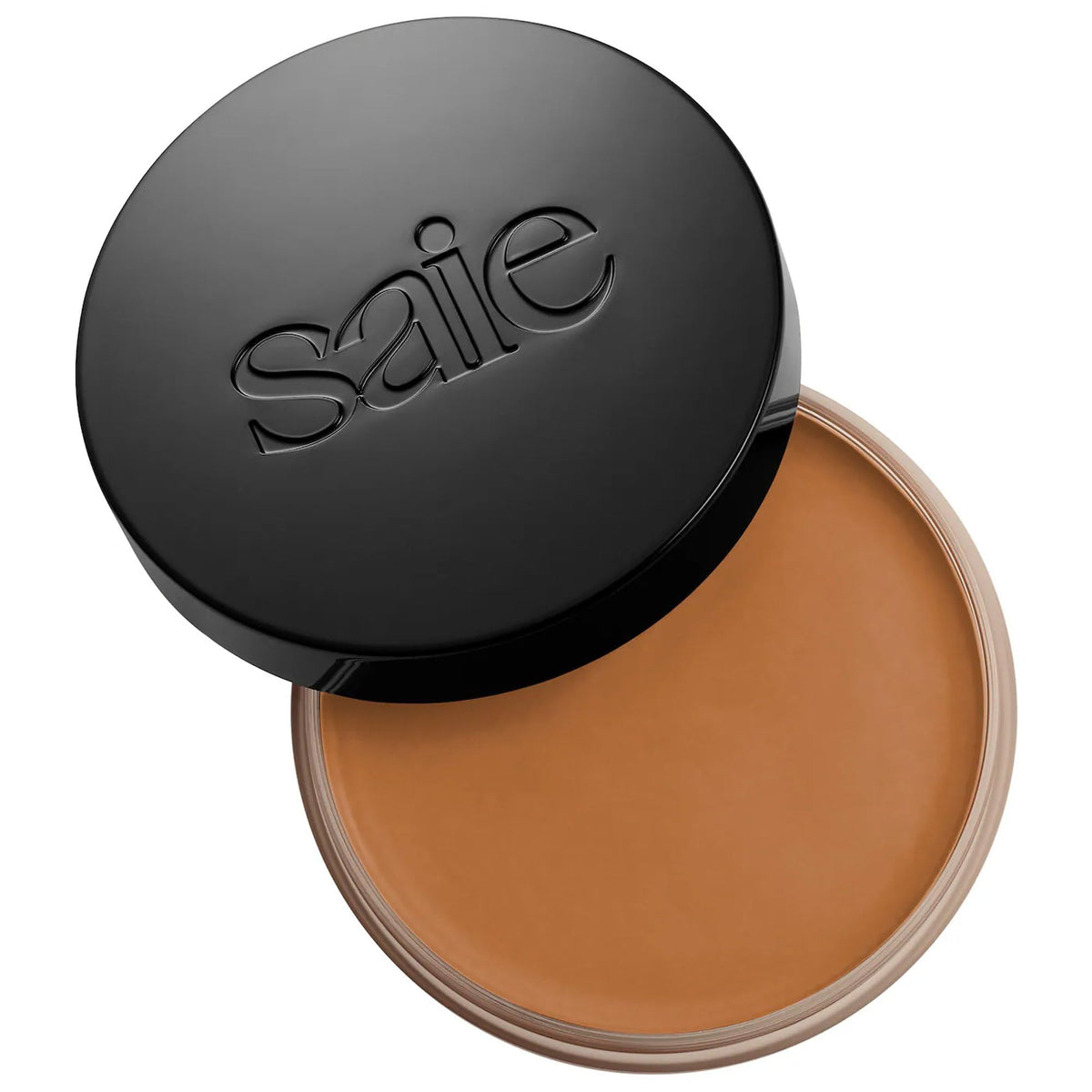 Saie Sun Melt front jar showing shade and compact packaging for easy touch-ups