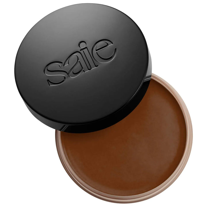 Saie Sun Melt front packaging showing compact jar and label, conveys portability