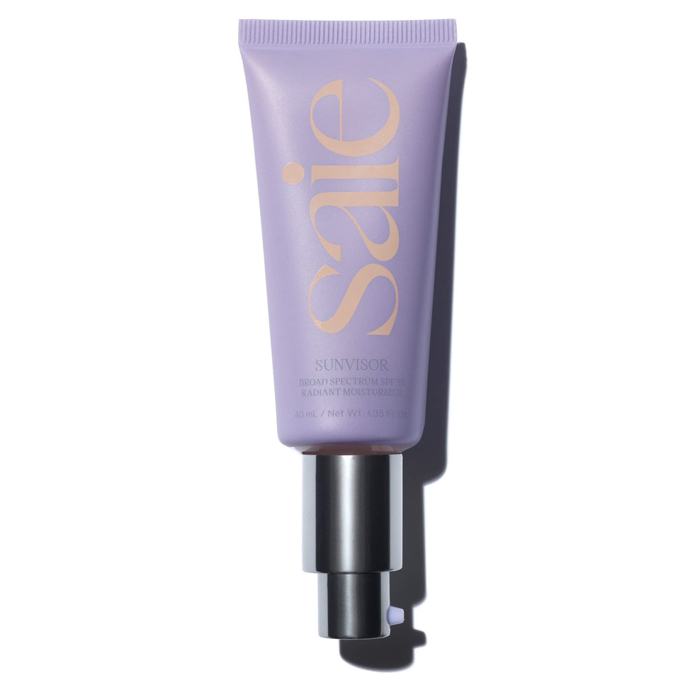 Saie Sunvisor front packaging showing product and SPF benefit