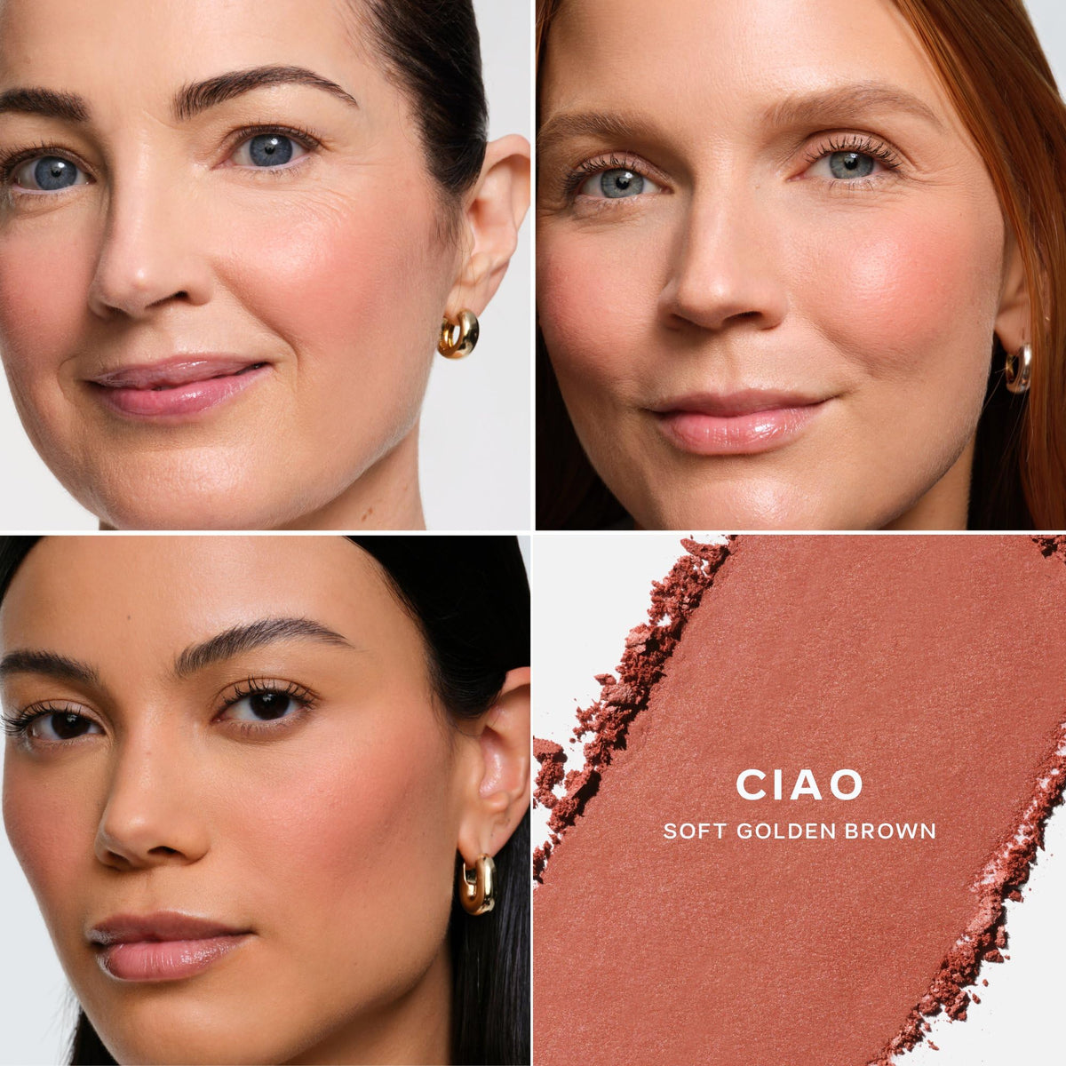 Saie SuperSuede swatch close-up demonstrating blended color payoff benefit: natural-diffused finish