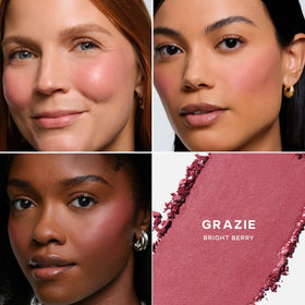 Saie SuperSuede close-up texture revealing baked powder and blendable finish