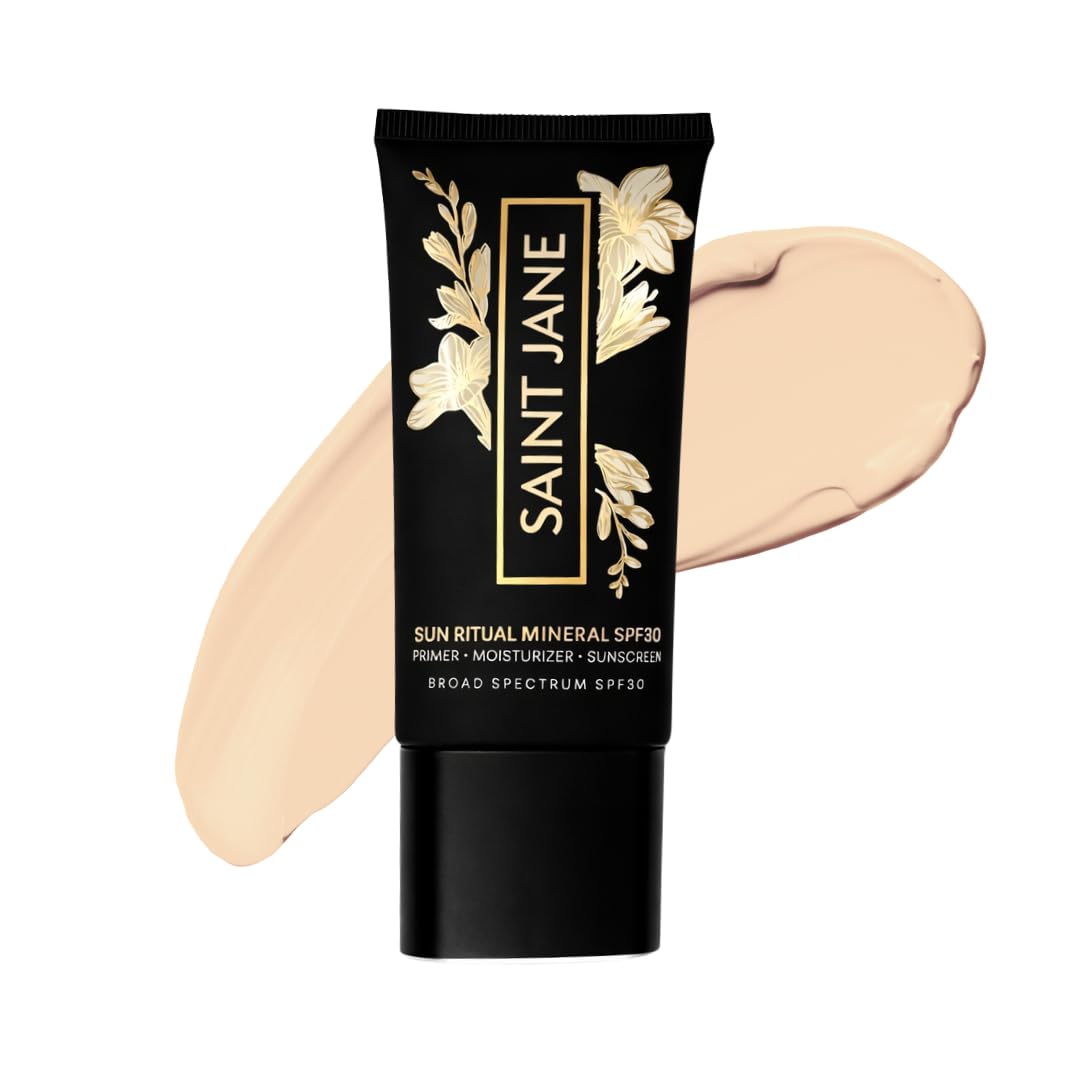 SAINT JANE front tube showing elegant packaging and SPF benefit