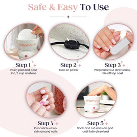 Saint Willo willopads beside acetone bottle on bathroom counter, convenient at-home use
