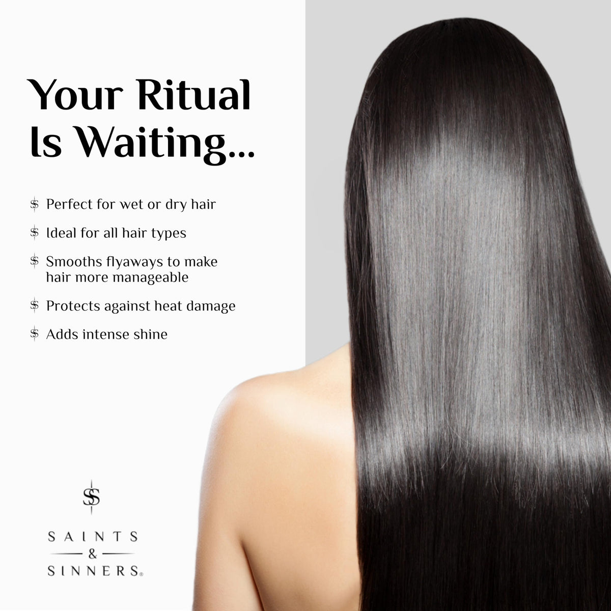 Saints & Sinners before and after image showing frizz control benefit