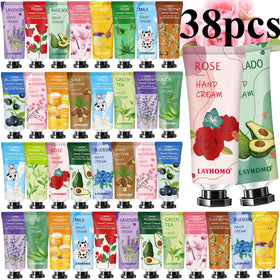 Sakose front packaging display showing assorted mini hand cream tubes and benefits