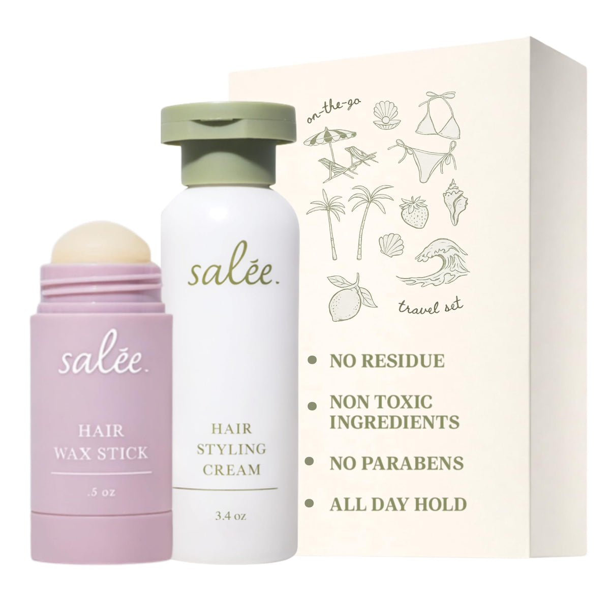 SALEE. duo front packaging showing travel-size styling kit benefit portability